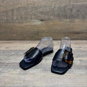 Joie Black Paige Tortoise Buckle Slide Sandals Women's Size 7.5